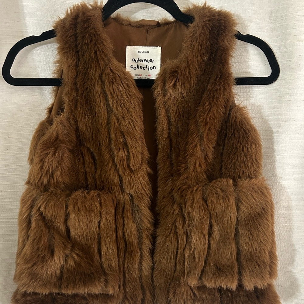 Zara Kids Tan Faux Fur Vest
